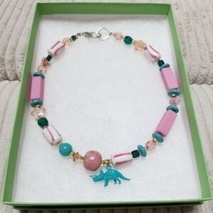 Pink and Teal Dinosaur Necklace